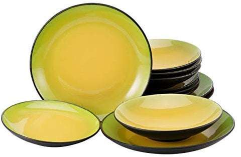 CreaTable, 20229, Serie HOT GREEN, 12-teiliges Geschirrset, Tafelservice aus Steinzeug, spülmaschinen-und mikrowellengeeignet, Qualitätsproduktion, Grün