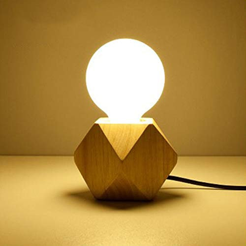 Holz - Tischleuchte,E27 Fassung,1,8 m Kabel mit Schalter, bis max.60W, Dekoleuchte für Edison retro industrial,für Wohnzimmer,Schlafzimmer und Büro,Studio,Café, Bar.Lampe 8 * 10 cm(Ohne Lichtquelle)