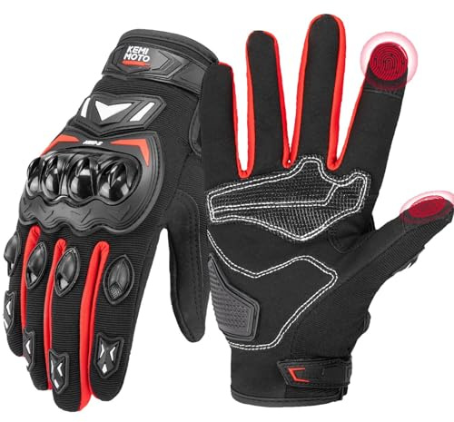 KEMIMOTO Motorcycle Gloves for Men, Touchscreen Cycling Gloves for Outdoor Sports On-Road Off-Road Mountain Motorcycle Motorcross Motorbike Dirt Bike Bicycle Racing ATV UTV