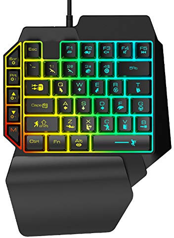 Einhandtastatur, tragbare Ergonomie Bunte Hintergrundbeleuchtung USB-Kabel Mechanische Spiele 39-Tasten-Tastatur, für PUBG, Schwarz