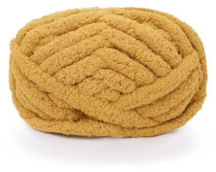 Filato di ciniglia a maglia grossa per coperte a maglia, super morbido, grande jumbo (giallo scuro)