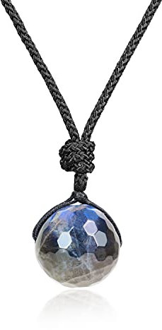 COAI Collier Ajustable Pendentif Rond Labradorite à Facettes Homme Femme