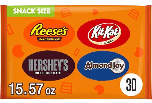 Hershey Assorted Chocolate Snack Size, Candy Bag, 15.57 oz (30 Pieces)