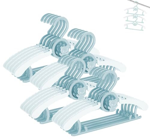 HGYZE Babykleiderbügel Antirutsch 20 Stück, 29-37cm Ausziehbare Kinderkleiderbügel mit Hosenständer, Kunststoff & Stapelbare Mitwachsende Hangers Ideal für Strampler und Kinderbekleidung, Blau + Weiß