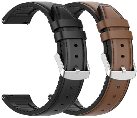 RuenTech Lederarmband für Fossil Gen 6 44MM Silikonarmband für Samsung Galaxy Watch 3 45mm Ersatzarmband für Herren, 2er-Pack