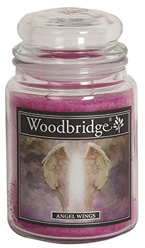 Woodbridge Große Duftkerze im Glas mit Deckel | Angel Wings | Duftkerze Patschuli | Kerzen lange Brenndauer | Raumduft für Zuhause | Kerze 2 Docht
