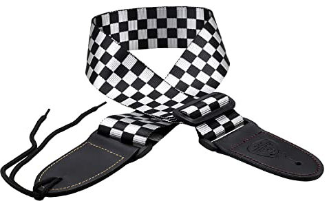 HilerPunk Gitarrengurt,verstellbare elektrische/akustische/Gitarre/Bass/Ukulele/klassische Gitarrengurte,hochwertiges PU-Leder und Polyester karierter Gitarrengurt