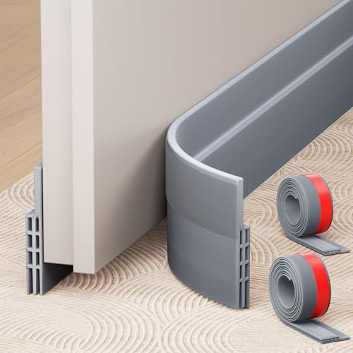 Door Draught Excluder 2 Packs,Door Bottom Seal,Under Door Draft Stopper Seals Anti-Collision Strong Adhesive Weather Stripping Tape Soundproof Draught Stoppers Grey 2PC 2 W x 39 L