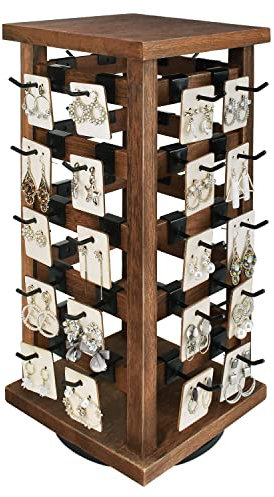 Ikee Design Présentoir à bijoux rotatif en bois à 5 niveaux facile à assembler avec 42 crochets amovibles, présentoir de rangement pour boucles d'oreilles, cartes, magasin, vitrine, salon et maison,