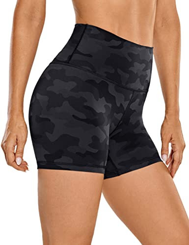 CRZ YOGA Naked Feeling Damen Radlerhose Blickdicht Hohe Taille Kurze Sporthose Yoga Sommer Shorts für Gym Sport - 10cm Dunkelgraue Tarnung 40