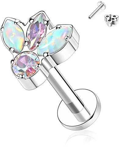 Titan-Labret-Ohrstecker Labret-Ohrringe mit Innengewinde 16G Ohrringe mit flacher Rückseite Opal-Lippenstecker Tragus-Schmuck 8 mm Monroe Medusa Helix-Ohrstecker Silberlappen-Knorpel-Muschel-Ohrringe