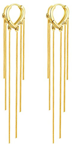 Creolen Gold Quaste Damen, 14K Vergoldet Boho Creolen Kleine mit Lange Quaste, Vintage Baumeln Reifen Ohrhänger Hängend Ohrringe Gold für Damen