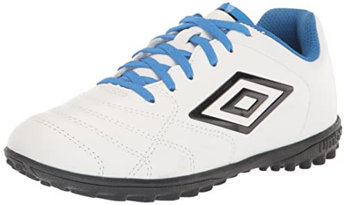 Umbro Boy's Classico XI TF Jr. Soccer Turf Shoe, White/Black/Blue, 4.5 Little Kid