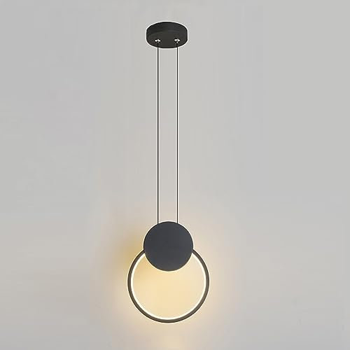 LIGKIN LED-Kronleuchter Rund 11W Hängeleuchte, Moderne Pendelleuchte Aluminium Kreative Deckenleuchte für Küche Esszimmer Wohnzimmer Schlafzimmer, Schwarz