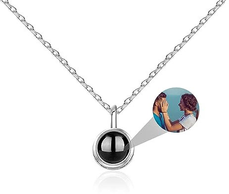 Personalisierte Kette mit Bild im Stein Benutzerdefinierte Foto Projektion Halskette Ich Liebe Dich Halskette 100 Sprachen Diamantkreis Anhänger Schmuck Geschenke für Frauen Ehefrau Mutter Freundin