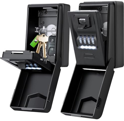KTUEOV Schlüsseltresor mit Zahlencode, 4 Stellig Schlüsselsafe mit Licht Schlüsseltresor Außen Schlüsselbox mit Code für Draußen Wetterfest Groß Schlüsselkasten mit zahlencode für Home Garage Büro