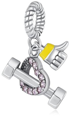 BEEUVIP Damen Hantel Herz Faust Charm Anhänger für Armband 925 Sterling Silber Geburtsstein Charms Beads passend für Armband