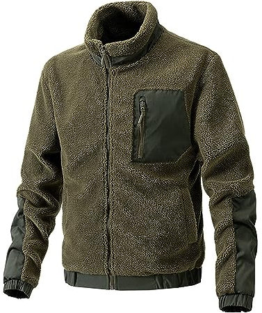 Herren Fleecejacke Dicke Flanell Teddyfleece Jacke Teddy Fell Thermo Felljacke Schafwolle Übergröße Wolljacke Lammfelljacke Zipper Militär Kuscheljacke Teddyjacke