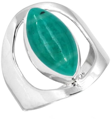 Jeweloporium Grüner russischer Amazonit-Silberring, Größe 54 (17,2), 925er Sterlingsilberring für Damen, natürlicher Marquise-Edelstein, Boho-Schmuck