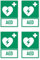 Aufkleber: 150x100 mm, 4 Stück - Automatisierter Externer Defibrillator (AED) - Rettungszeichen mit Text (deutsch) (grün/weiß) - hochkant - E010 - DIN EN ISO 7010 / ASR A1.3