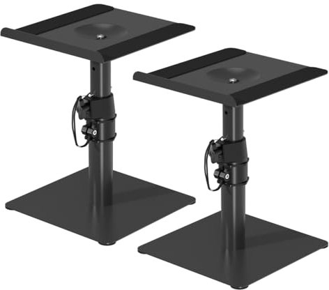 suptek SDM001T SDM001T - Set di supporti per altoparlanti da tavolo, 24,4 x 22,4 cm, regolazione dell'altezza e inclinazione, supporto audio universale per computer e altoparlanti da scaffale, suono