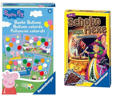 Ravensburger Mitbringspiel 20853 Peppa Pig Bunte Ballone Lustiges Farbwürfelspiel & 23082 - Schoko Hexe, Mitbringspiel für 2-6 Spieler, Kartenspiel ab 6 Jahren, kompaktes Format, Reisespiel