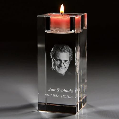 Personalisierte 3D-Foto-Kristall-Kerze-Halter Mit Bild/Text, Benutzerdefinierte Eingraviert Porträt Memorial Teelicht Kerze Halter Kerzenständer Dekor, Kerzenhalter Keepsake Sympathie Geschenke(10CM)