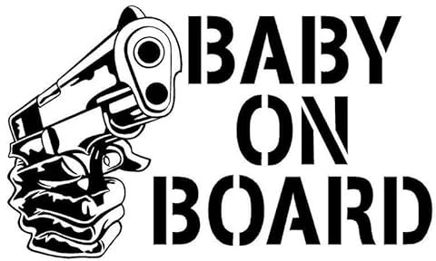 JIFENLI Car Sticker 14.2 * 8.5CM Baby ON Board with Gun Car Styling Safety Sign Stickers Individual Car Body Decal Black/Silver