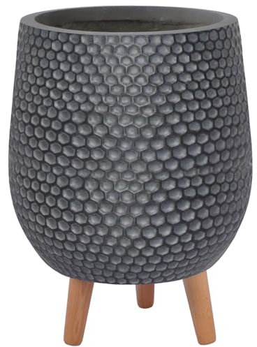 IDEALIST 26cm Large Indoor Plant Pot for Trees | Honeycomb Black Reinforced Stone Planter with Legs | Flower Pot Cover D26 H43 cm, 19 litres