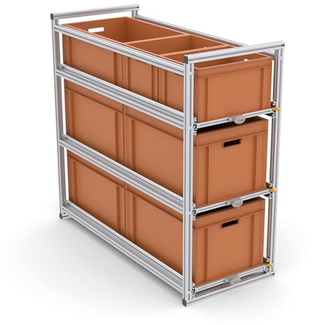 Tinobu Schubladensystem Wohnmobil 120 cm - Heckgarage Schublade für Euroboxen 60x40 und 30x40, 2-4 Ebenen, Gesamthöhe anpassbar, Breite 40 cm