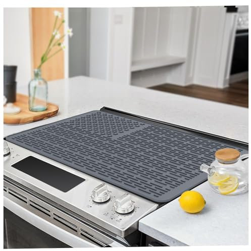 TUCANA Silicone Electric Stove Top Cover Mat - 28 x 20, Stove Top Protector for Electric Stove, Foldable, Heat-resistant Silicone Mat for Glass Stove Top, Large Dish Drying Mat (Grey)