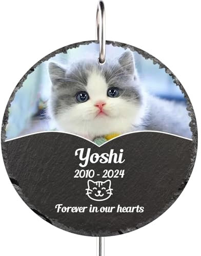 NIBESSER Photo Plaque funeraire Personnalisable pour Animaux avec Piquet Crochet, nom personnalisé, Message, Motif, Date, plaques gravées Pierres tombales, Chien et Chat