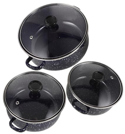 NUOBESTY Portable Enamel Soup Pot Set Small Cooking Pot Enamel Kitchenware Cookware