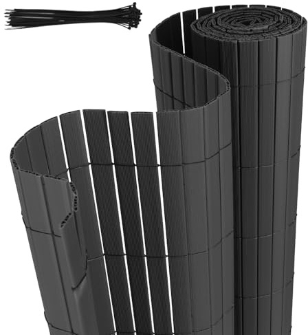 Jaxguom PVC Sichtschutzmatte, 100 x 300cm Sichtschutzzaun mit Kabelbindern, Verstärkte W-Struktur Lamellen, Wetterfester Windschutz für Balkon, Garten und Terrasse, Anthrazit