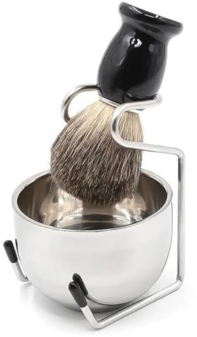 Shaving Set for Men contains Shaving Brush, Shaving Stand & Shaving Bowl for Salon, Barber, Home and Travelling- Shaving Kit Gift for Him, Husband, Boyfriend, Father (3 pieces) (Resin) (Black)