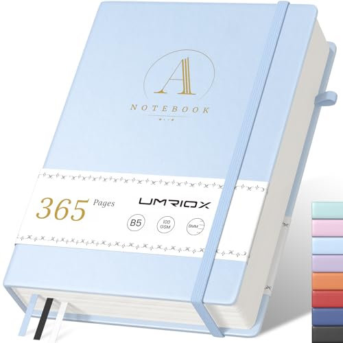 Umriox B5 Liniert Notizbuch-Dickes Journal Groß Leder Notizbuch Collegeblock Notizblock Eignet mit 365 Seiten Und 100GSM Premium-Papier Eignet Sich Zum Schreiben Und Notieren,17.8x 25.5cm- Hellblau