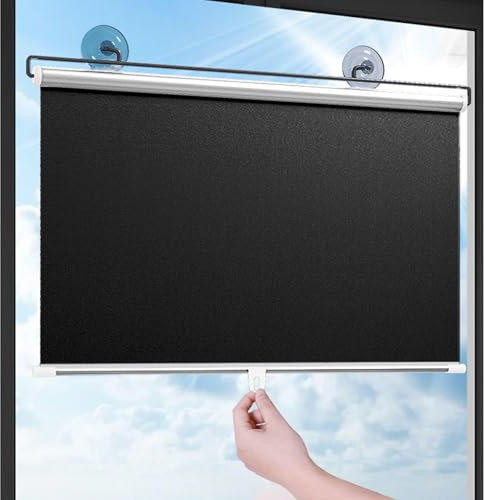 Sonakia Verdunkelungsrollos Für Fenster, Saugnäpfen Rollos, Sonnenschutz Rollos, Temporäre Sichtschutz Jalousien, Dachfenster Rollos, Verdunkelungsvorhang 30-80cm Breit,black-65x100cm/26 * 39in