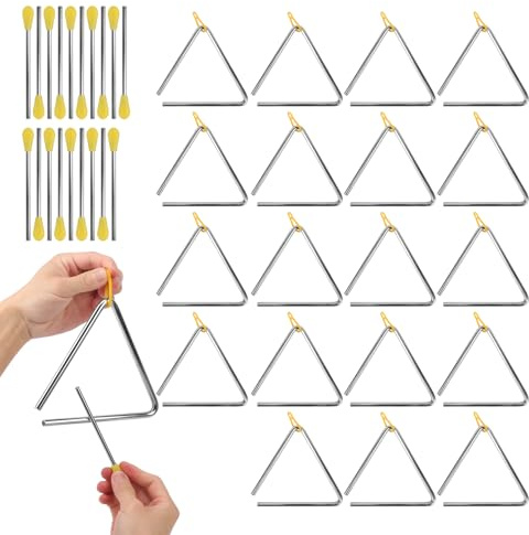 IHDYPPEW 20 PCS 6 Inch Triangle Musical Percussion Instruments, Triangle Instrument with Striker, Rhythm Hand Percussion Triangle Instrument for Music Class, Concert, Band Performance, Party