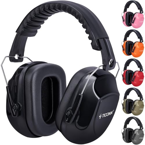 TICONN Noise Cancelling Ear Muffs for Adults, SNR 33dB Hearing Protection, Adjustable Safety Earmuffs for Construction (Black)