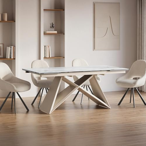 Mobilier-Deco JEYSON - Table à Manger Extensible en céramique Effet marbre Noir