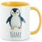 GRAZDesign Personalisierte Kinder Tasse mit Pinguin - Gelbe Kaffeebecher mit Namen Keramik 330ml
