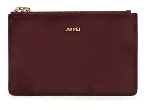 JW PEI Quinn Porte-cartes zippé, Cuir vegan grainé bordeaux, Petit, Minimaliste