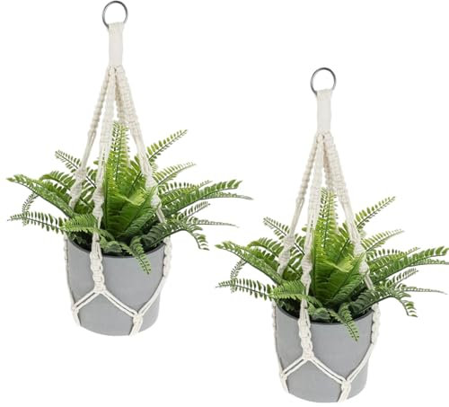 LUMOOM Lot de 3 suspensions en macramé en corde de coton - 55 cm - Avec anneau en métal - Support de plantes suspendu - Pour l'intérieur et l'extérieur - Pour jardin, salon, balcon