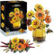 2 in 1 Sunflower Flowers Bouquet Building Block Set with Vase — 1328PCS Botanical Collection Bricks Kit, Artificial Flowers for Home Decor, Gift for Women Birthday, Mother's Day