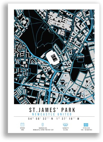Mounted Gifts Trading St James’ Park Stadium Map Minimalist A4/A3 Poster Photo Print Framed Gift Newcastle United (A3 Poster Only)