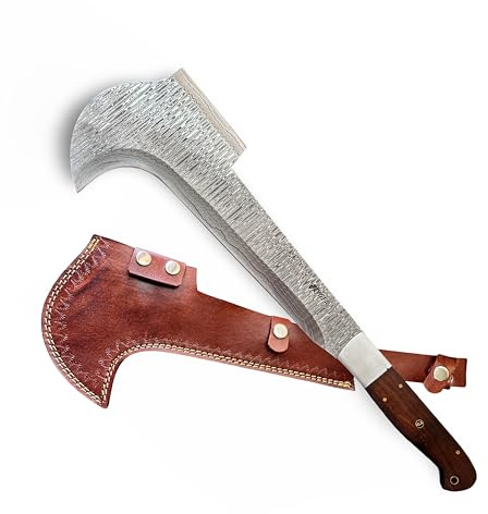 Jayger Handgeschmiedetes Damaststahl Billhook Machete Messer | Robuste Machete zum Schneiden von Bäumen, Hofarbeiten & Gartengeräten | Sichel-Gartenwerkzeug mit Lederscheide