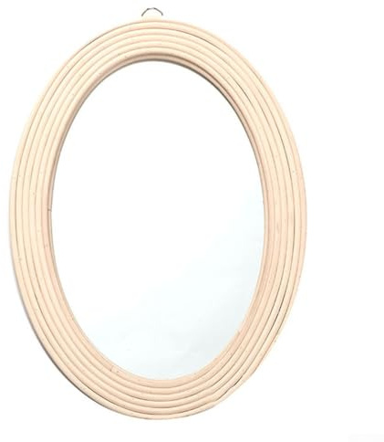 Yuanpgky Wandspiegel aus gewebtem Rattan, handgewebt, dekorativer Ankleidespiegel für Schlafzimmer, Wohnzimmer, Küche, Heimdekoration, 35 x 25 cm, natürlicher Boho-Stil