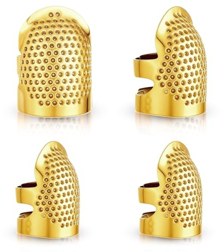 4 Stück Fingerhut,Nähen Fingerhut,Verstellbarer Handgefertigter Fingerhuts zum Nähen,Nähe Fingerschutz aus Metall Sewing Thimble Ring zum Sticken Basteln Quilten Handnähen DIY-Nähwerkzeuge-S/M