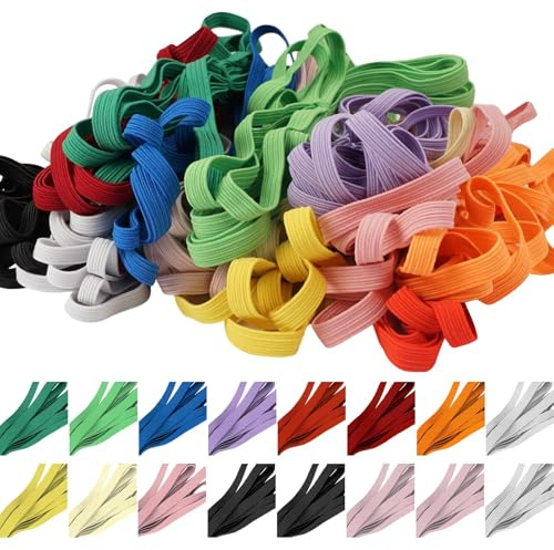 16 Rolls Assorted Width Thick Waistband Elastic, 6 mm x 3 m Coloured Wide Elastic for Sewing, Plush Bra Elastics Bands, Stretch Foldover Ribbon Band for Sewing, Craft, Dressmaking & Haberdashery