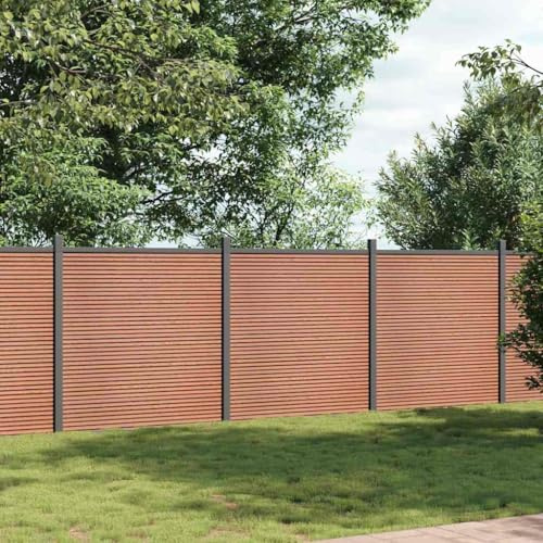 QJBSAVVA WPC Gartenzaun 526×186 cm braun mit Alu-Pfosten, wetterfest, Holz-Kunststoff, leicht montierbar